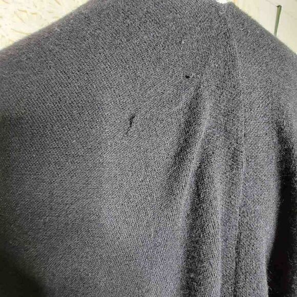 White House Black Market Wrap Stripe Fringe Ruana Black Gray Medium Large - Picture 11 of 16